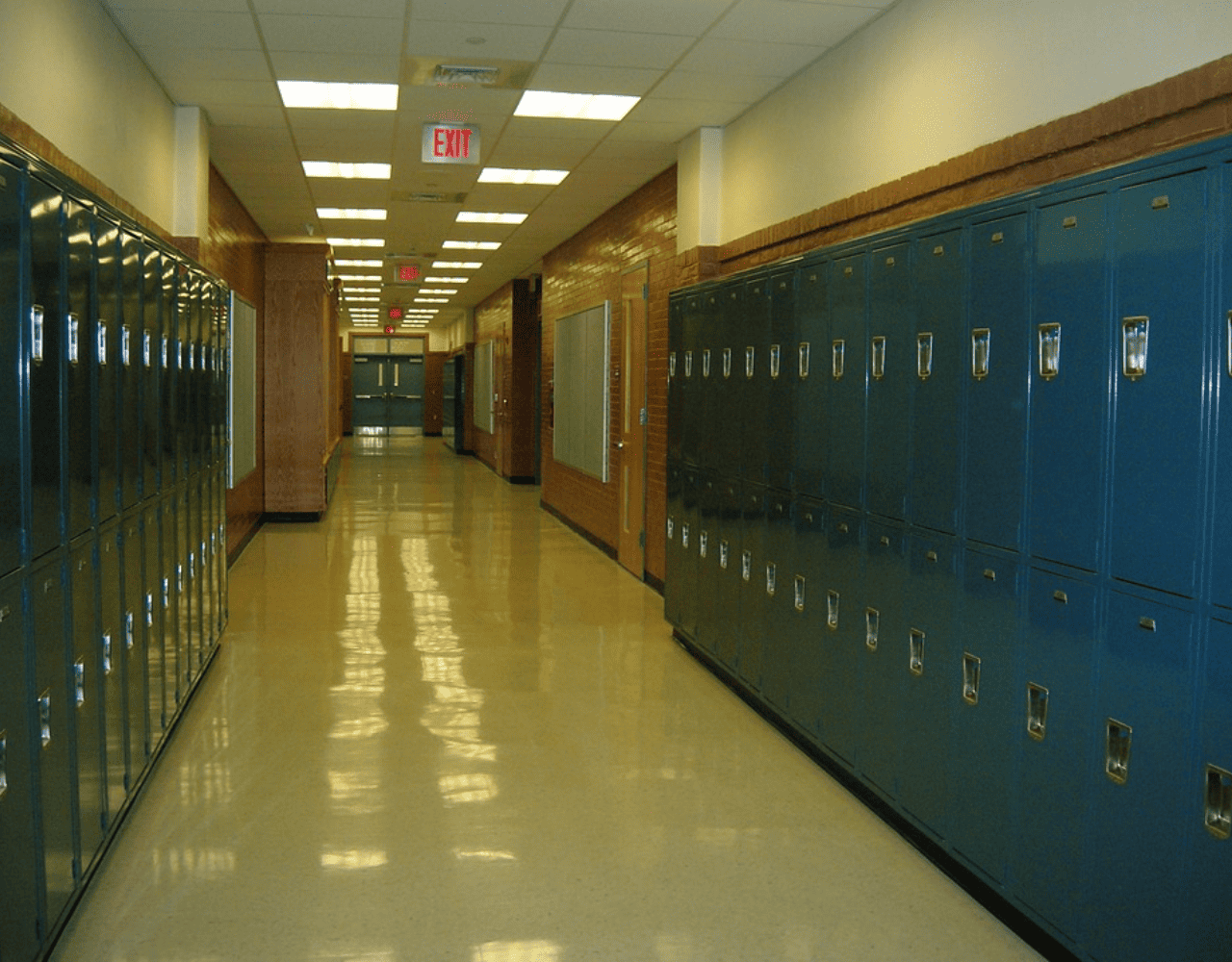 high school lockers in the hallway